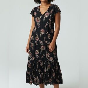 OLD NAVY Black Floral Flutter Sleeve Midi Dress Women's XL
